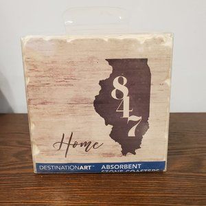 New Absorbent Stone Coaster Chicago Illinois 847 Area Code Set 4 Destination Art